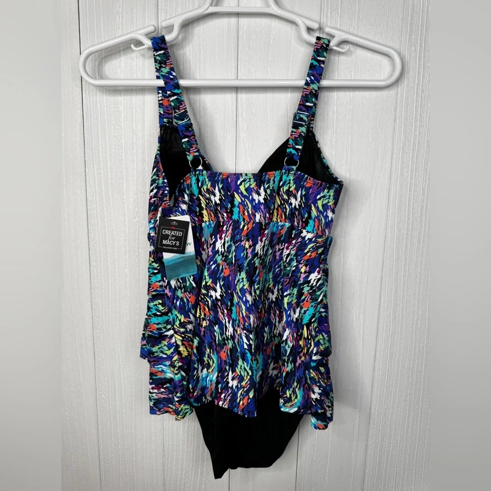 Swim Solutions Womens Printed Tiered Fauxkini One-Piece Swimsuit - Picture 8 of 10